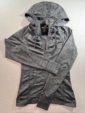 90 Degree by Reflex womens full-zip hoodie heathered gray kangaroo pockets XS